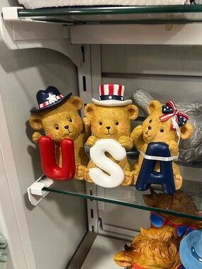 Patriotic Fourth of July USA Teddy Bear Trio Resin Figural Seasonal Home Decor